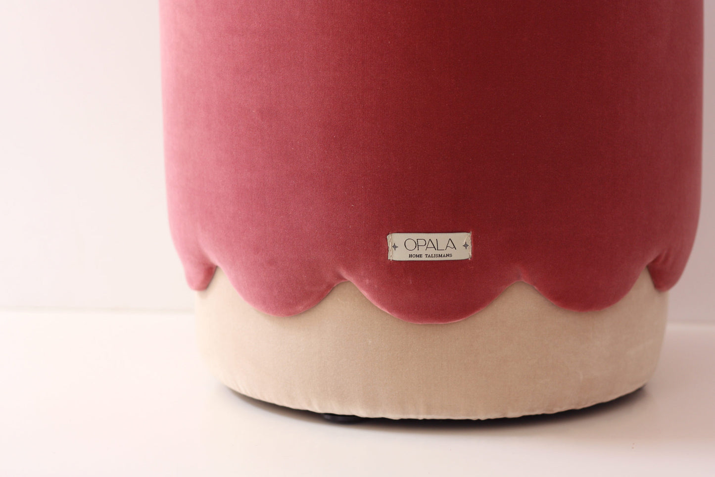 Opala scalloped organic modern pouf in cotton velvet upholstery by OPALA Home Talismans. OPALA Home Talismans makes handxmade luxury velvet cushions, stools and upholstered furniture for an exclusive home decor, made in Portugal with premium cotton velvet. Meet Opala custom-made cushions, unique and luxurious home decor accessories.