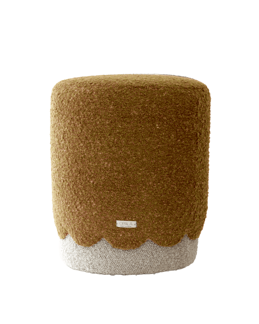 Opala scalloped organic modern pouf in boucle upholstery by OPALA Home Talismans. OPALA Home Talismans makes handmade luxury velvet cushions, stools and upholstered furniture for an exclusive home decor, made in Portugal with premium cotton velvet. Meet Opala custom-made cushions, unique and luxurious home decor accessories.