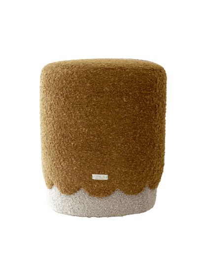 Opala scalloped organic modern pouf in boucle upholstery by OPALA Home Talismans. OPALA Home Talismans makes handmade luxury velvet cushions, stools and upholstered furniture for an exclusive home decor, made in Portugal with premium cotton velvet. Meet Opala custom-made cushions, unique and luxurious home decor accessories.