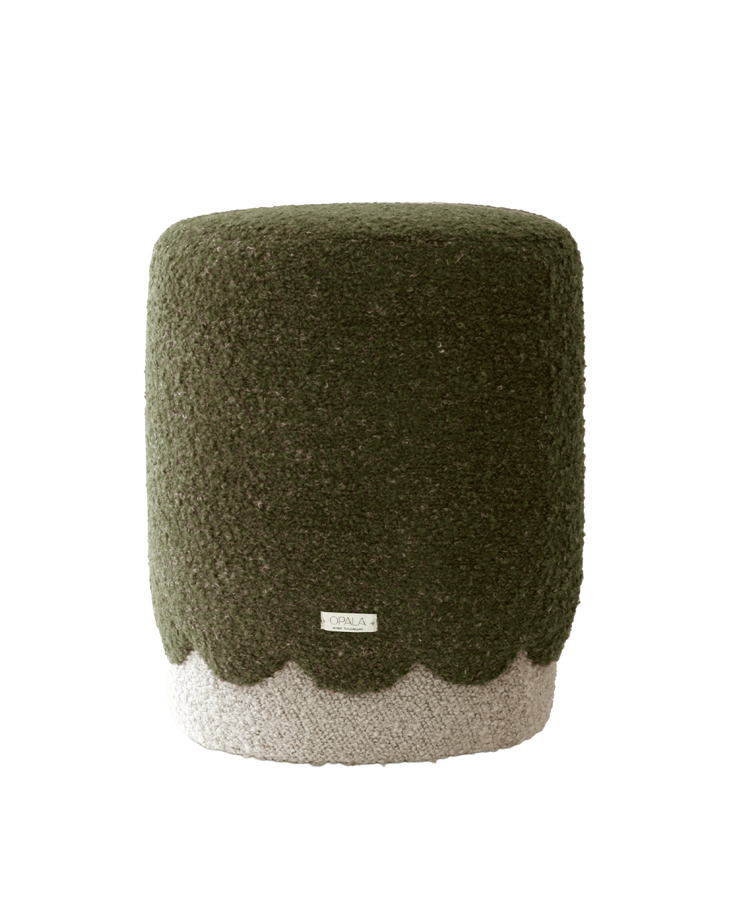 Opala scalloped organic modern pouf in boucle upholstery by OPALA Home Talismans. OPALA Home Talismans makes handmade luxury velvet cushions, stools and upholstered furniture for an exclusive home decor, made in Portugal with premium cotton velvet. Meet Opala custom-made cushions, unique and luxurious home decor accessories.