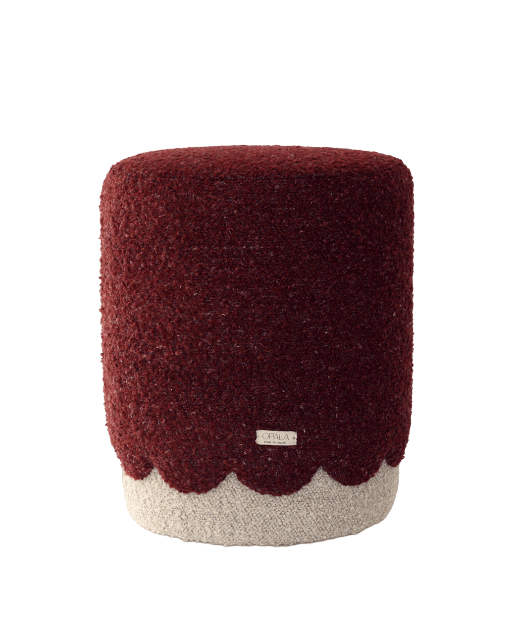 Opala scalloped organic modern pouf in boucle upholstery by OPALA Home Talismans. OPALA Home Talismans makes handmade luxury velvet cushions, stools and upholstered furniture for an exclusive home decor, made in Portugal with premium cotton velvet. Meet Opala custom-made cushions, unique and luxurious home decor accessories.