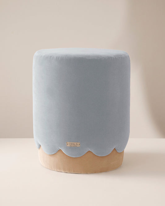 Opala scalloped organic modern pouf in cotton velvet upholstery by OPALA Home Talismans. OPALA Home Talismans makes handxmade luxury velvet cushions, stools and upholstered furniture for an exclusive home decor, made in Portugal with premium cotton velvet. Meet Opala custom-made cushions, unique and luxurious home decor accessories.