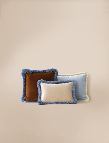 DAISY Blue Fringe Velvet Cushion