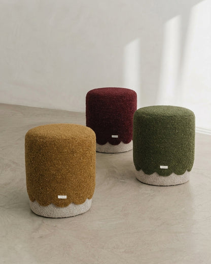 Opala scalloped organic modern pouf in boucle upholstery by OPALA Home Talismans. OPALA Home Talismans makes handmade luxury velvet cushions, stools and upholstered furniture for an exclusive home decor, made in Portugal with premium cotton velvet. Meet Opala custom-made cushions, unique and luxurious home decor accessories.